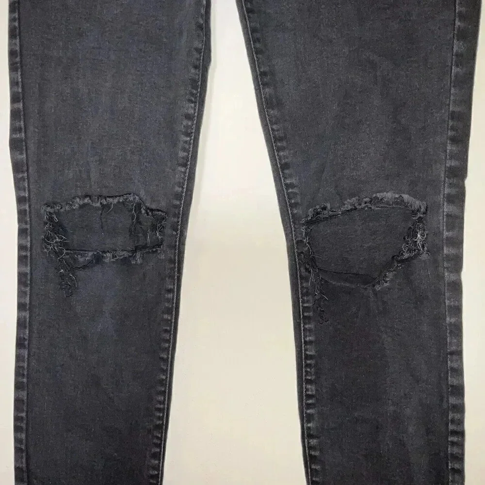 Distressed Skinny Jeans Size 3 Crafting Denim Womens Black Casual